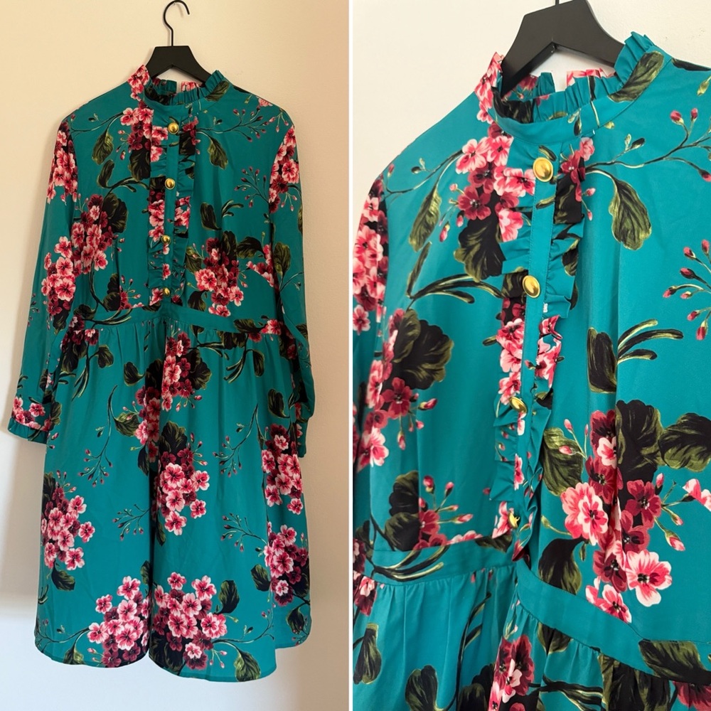 Eloquii Teal Floral Midi Dress